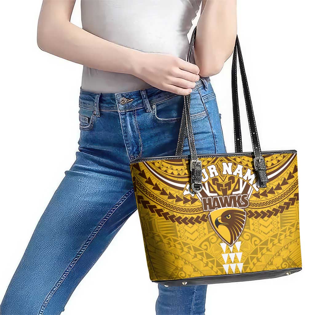 Personalized Hawthorn Hawks Leather Tote Bag Polynesian Tribal Pattern Heritage Football