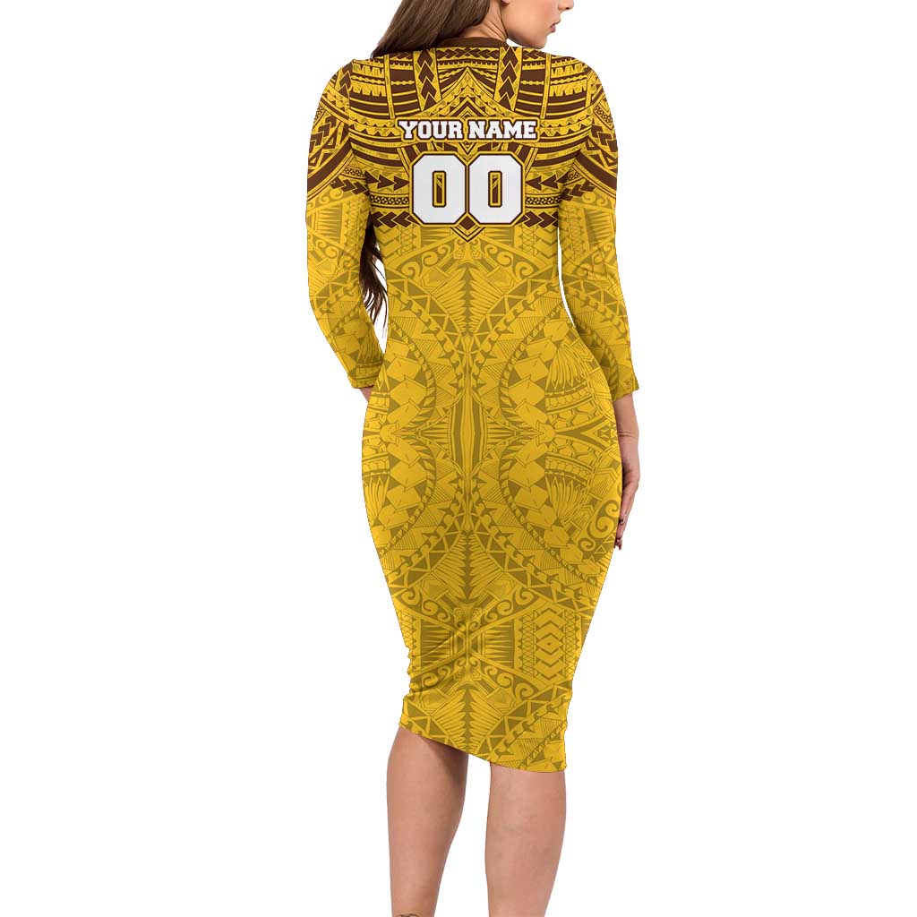 Personalized Hawthorn Hawks Long Sleeve Bodycon Dress Polynesian Tribal Pattern Heritage Football