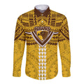 Personalized Hawthorn Hawks Long Sleeve Button Shirt Polynesian Tribal Pattern Heritage Football