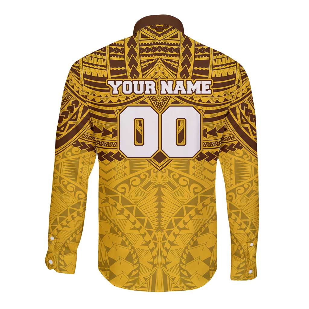 Personalized Hawthorn Hawks Long Sleeve Button Shirt Polynesian Tribal Pattern Heritage Football