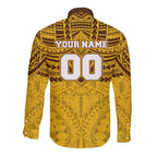 Personalized Hawthorn Hawks Long Sleeve Button Shirt Polynesian Tribal Pattern Heritage Football