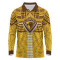 Personalized Hawthorn Hawks Long Sleeve Polo Shirt Polynesian Tribal Pattern Heritage Football