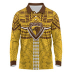 Personalized Hawthorn Hawks Long Sleeve Polo Shirt Polynesian Tribal Pattern Heritage Football