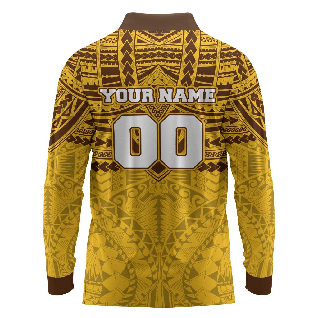 Personalized Hawthorn Hawks Long Sleeve Polo Shirt Polynesian Tribal Pattern Heritage Football