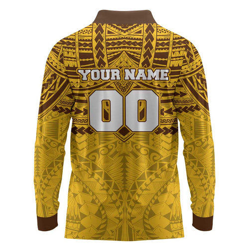 Personalized Hawthorn Hawks Long Sleeve Polo Shirt Polynesian Tribal Pattern Heritage Football
