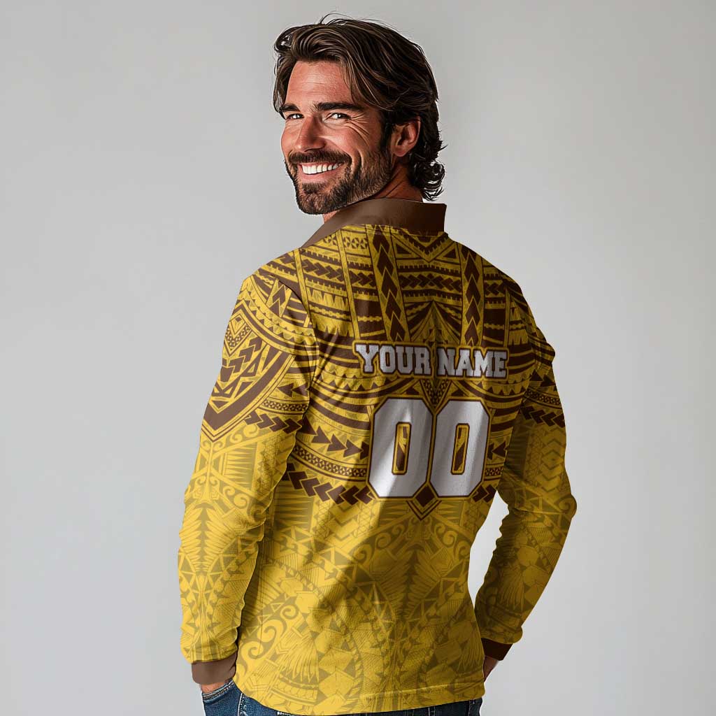 Personalized Hawthorn Hawks Long Sleeve Polo Shirt Polynesian Tribal Pattern Heritage Football