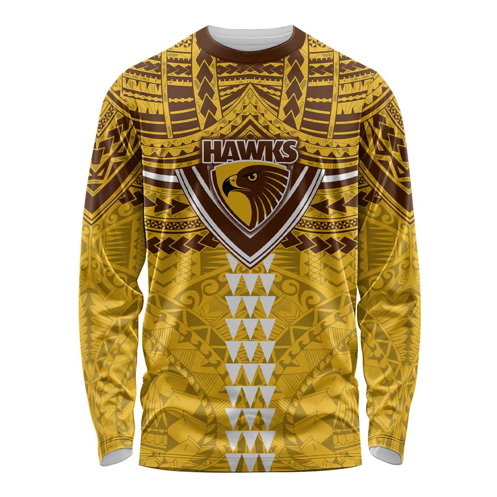 Personalized Hawthorn Hawks Long Sleeve Shirt Polynesian Tribal Pattern Heritage Football