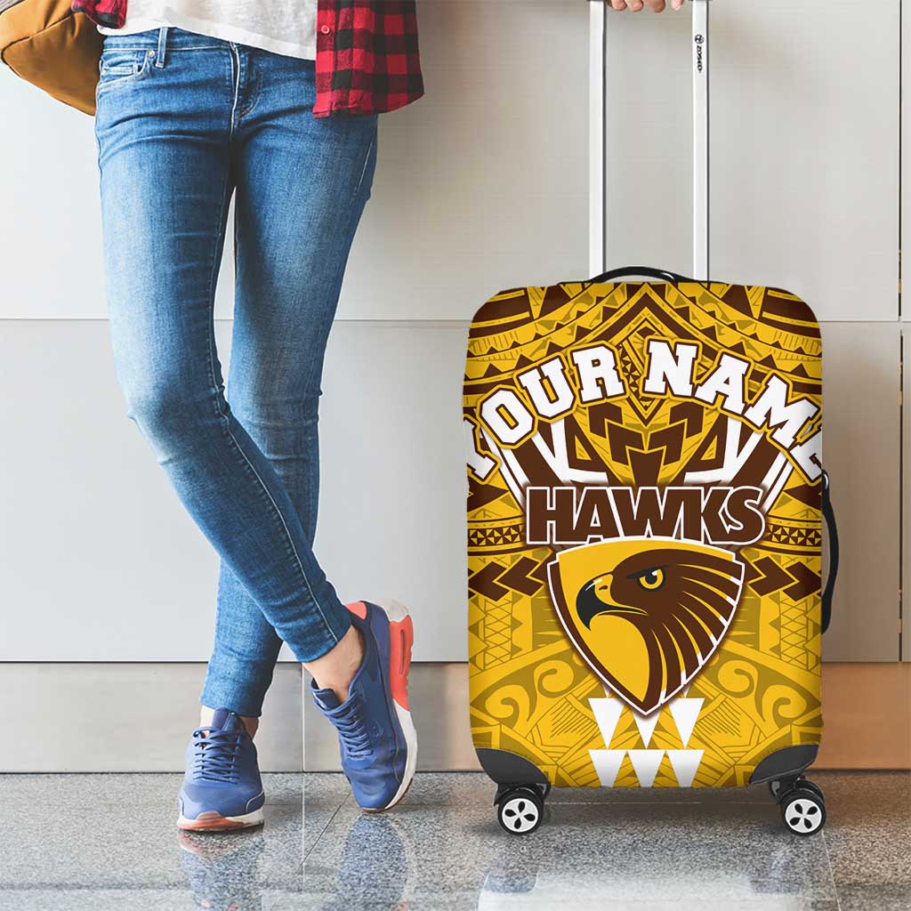 Personalized Hawthorn Hawks Luggage Cover Polynesian Tribal Pattern Heritage Football