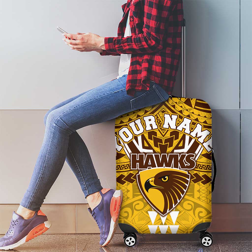 Personalized Hawthorn Hawks Luggage Cover Polynesian Tribal Pattern Heritage Football
