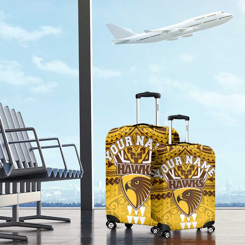 Personalized Hawthorn Hawks Luggage Cover Polynesian Tribal Pattern Heritage Football