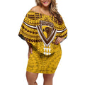 Personalized Hawthorn Hawks Off Shoulder Short Dress Polynesian Tribal Pattern Heritage Football