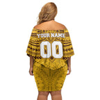 Personalized Hawthorn Hawks Off Shoulder Short Dress Polynesian Tribal Pattern Heritage Football
