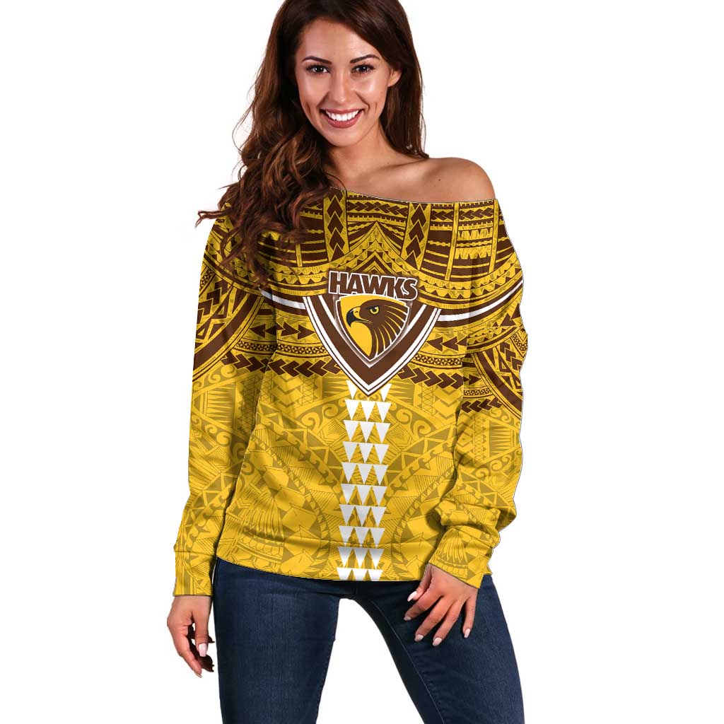 Personalized Hawthorn Hawks Off Shoulder Sweater Polynesian Tribal Pattern Heritage Football