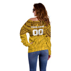 Personalized Hawthorn Hawks Off Shoulder Sweater Polynesian Tribal Pattern Heritage Football