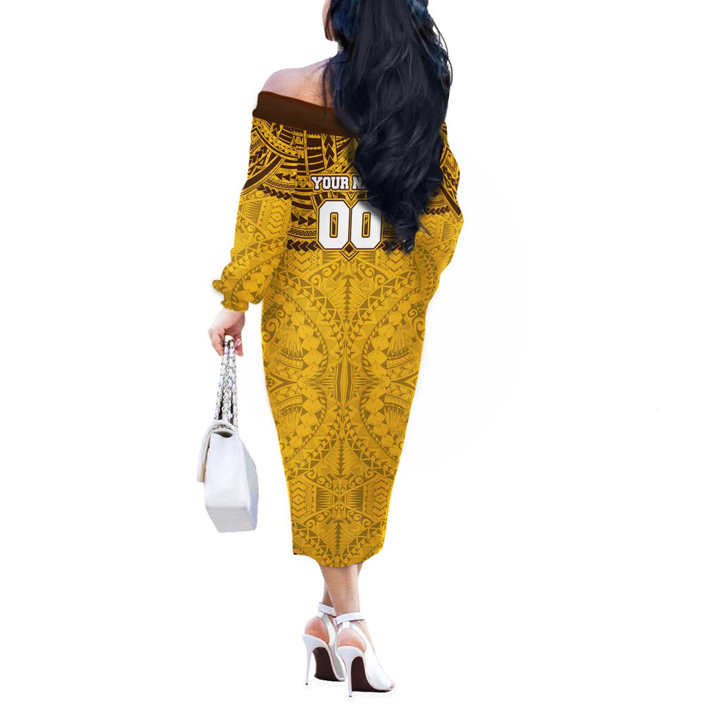 Personalized Hawthorn Hawks Off The Shoulder Long Sleeve Dress Polynesian Tribal Pattern Heritage Football
