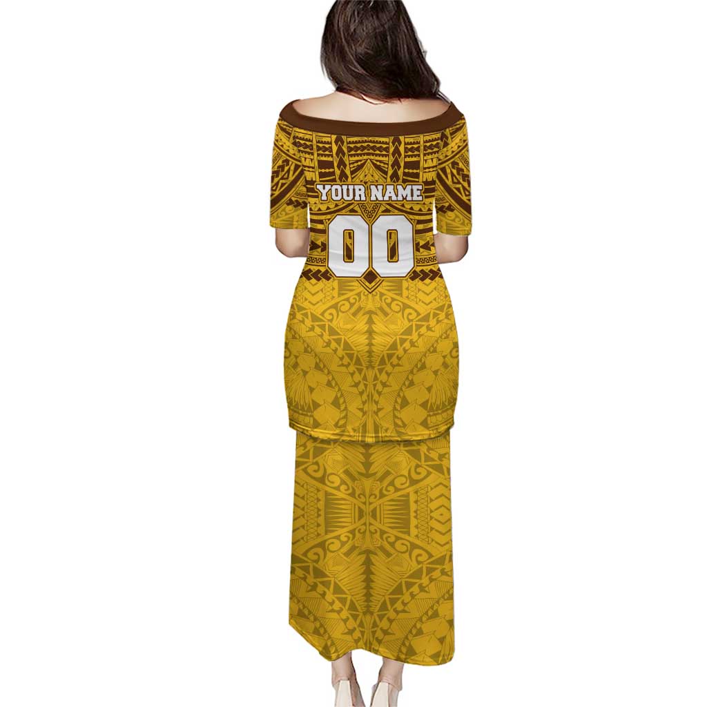 Personalized Hawthorn Hawks Puletasi Polynesian Tribal Pattern Heritage Football