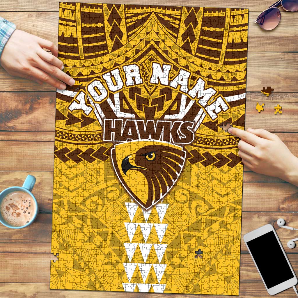 Personalized Hawthorn Hawks Puzzle Polynesian Tribal Pattern Heritage Football