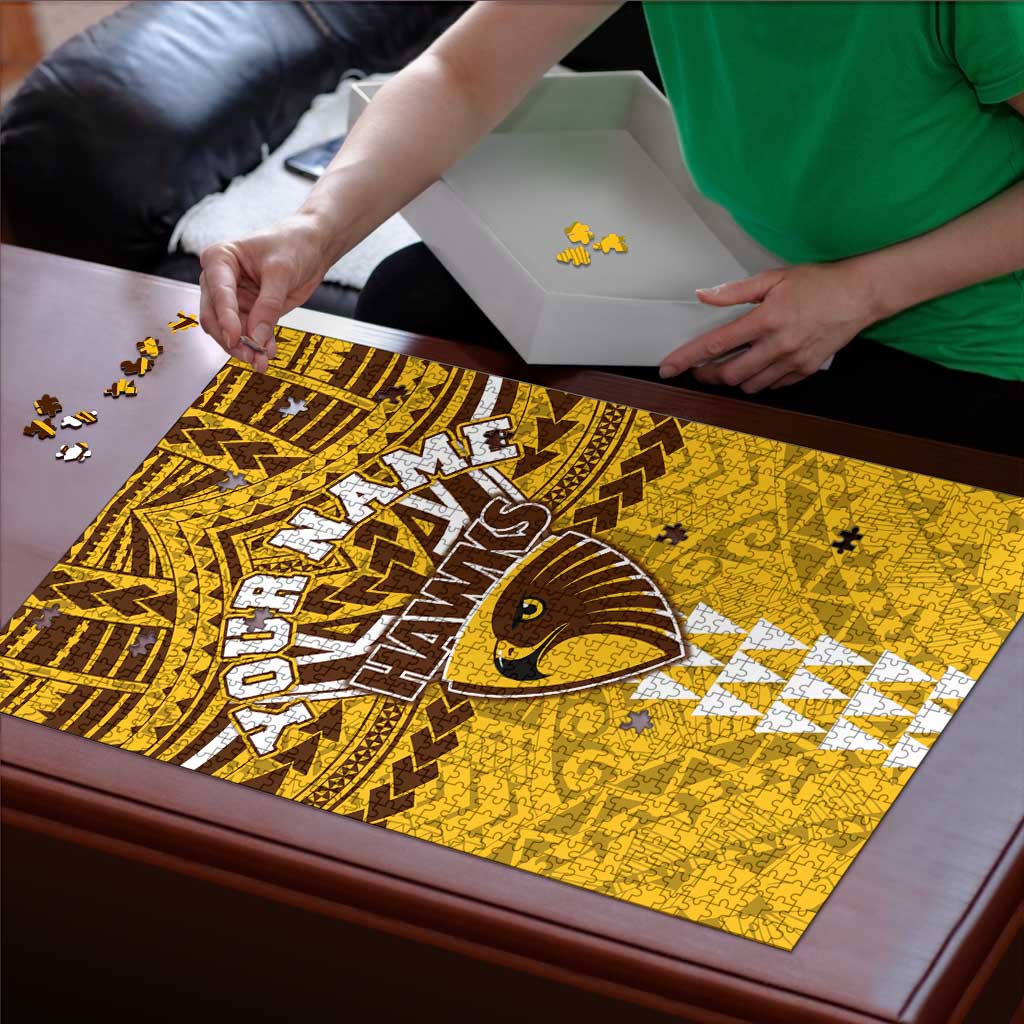 Personalized Hawthorn Hawks Puzzle Polynesian Tribal Pattern Heritage Football