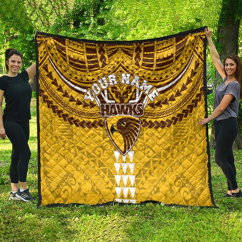 Personalized Hawthorn Hawks Quilt Polynesian Tribal Pattern Heritage Football