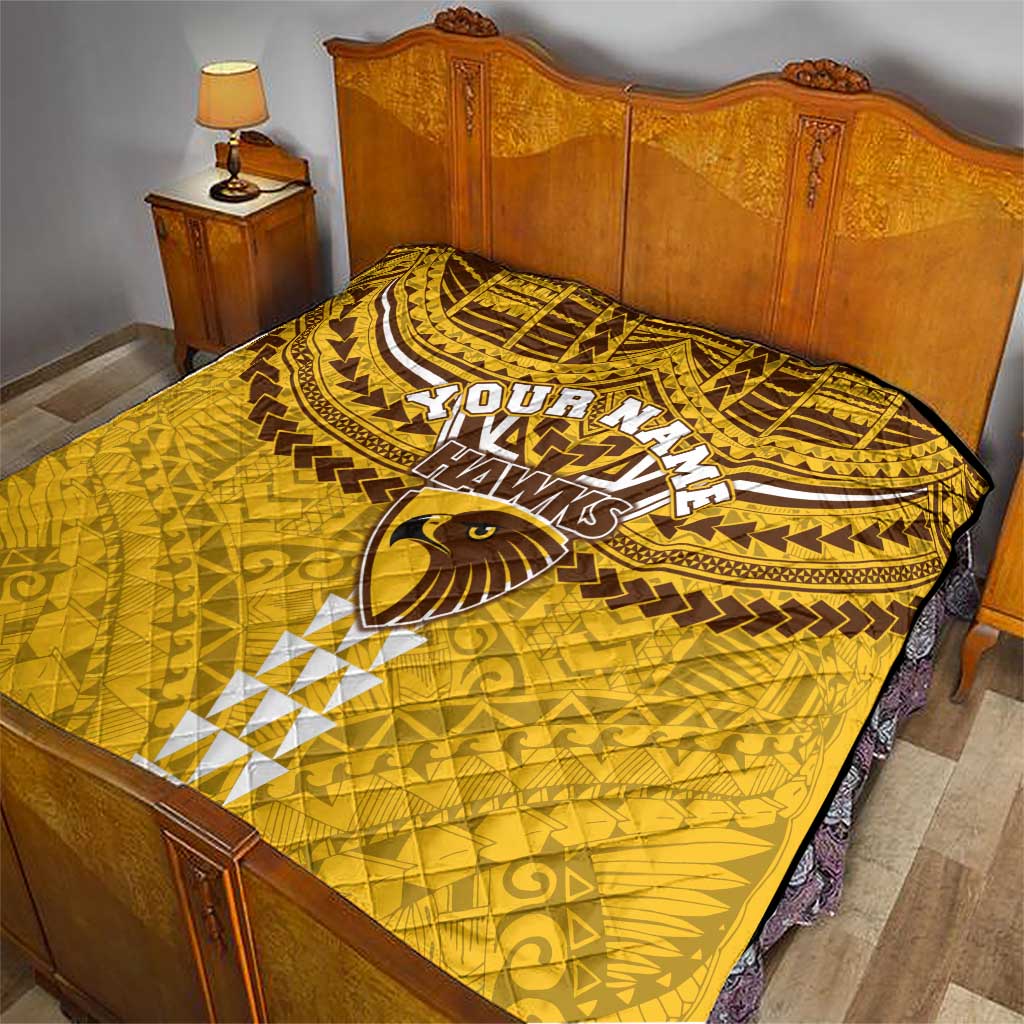 Personalized Hawthorn Hawks Quilt Polynesian Tribal Pattern Heritage Football