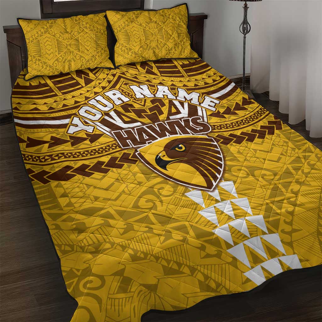 Personalized Hawthorn Hawks Quilt Bed Set Polynesian Tribal Pattern Heritage Football