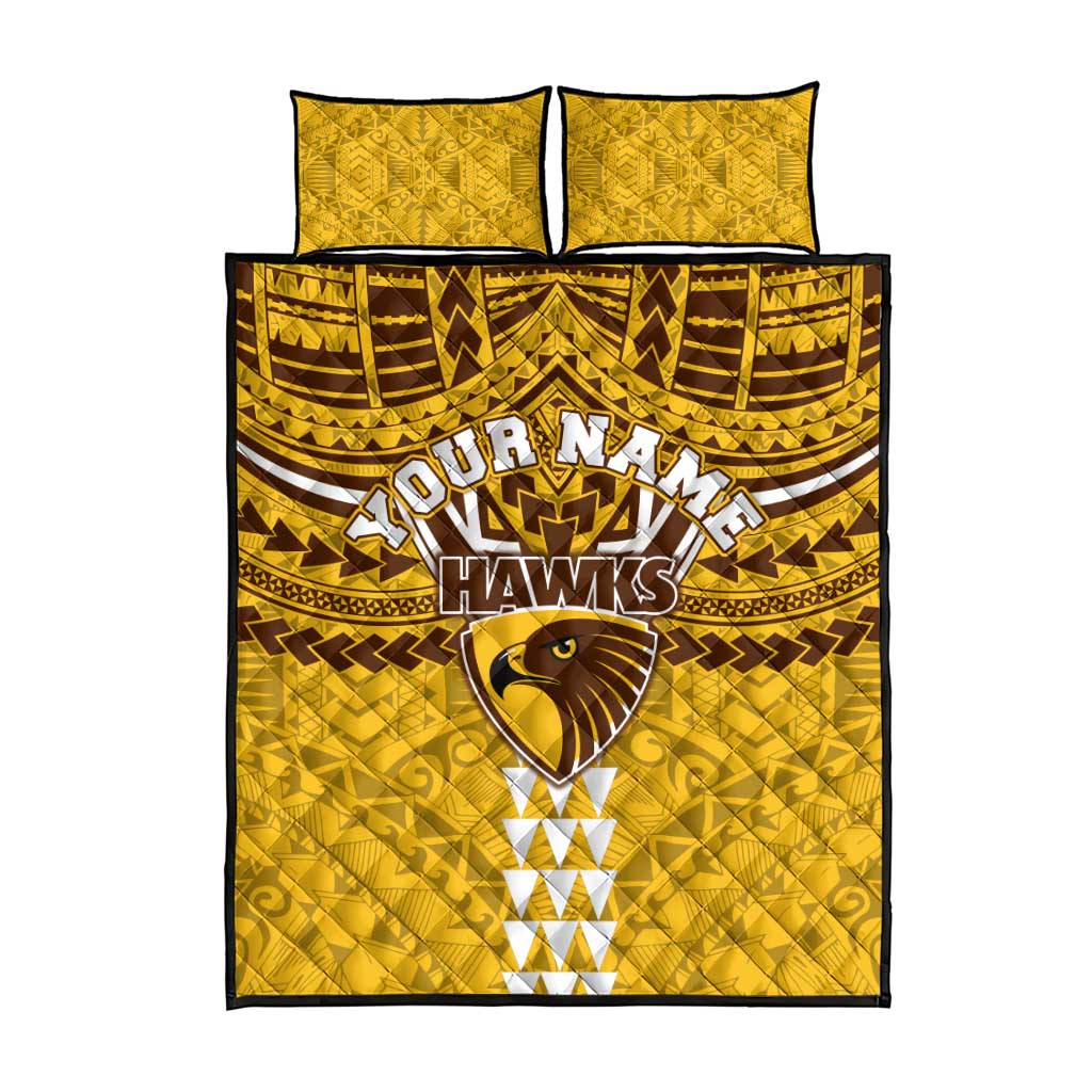 Personalized Hawthorn Hawks Quilt Bed Set Polynesian Tribal Pattern Heritage Football