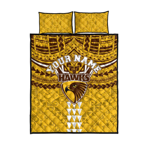 Personalized Hawthorn Hawks Quilt Bed Set Polynesian Tribal Pattern Heritage Football