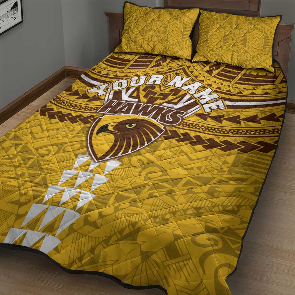 Personalized Hawthorn Hawks Quilt Bed Set Polynesian Tribal Pattern Heritage Football
