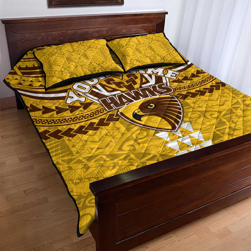 Personalized Hawthorn Hawks Quilt Bed Set Polynesian Tribal Pattern Heritage Football