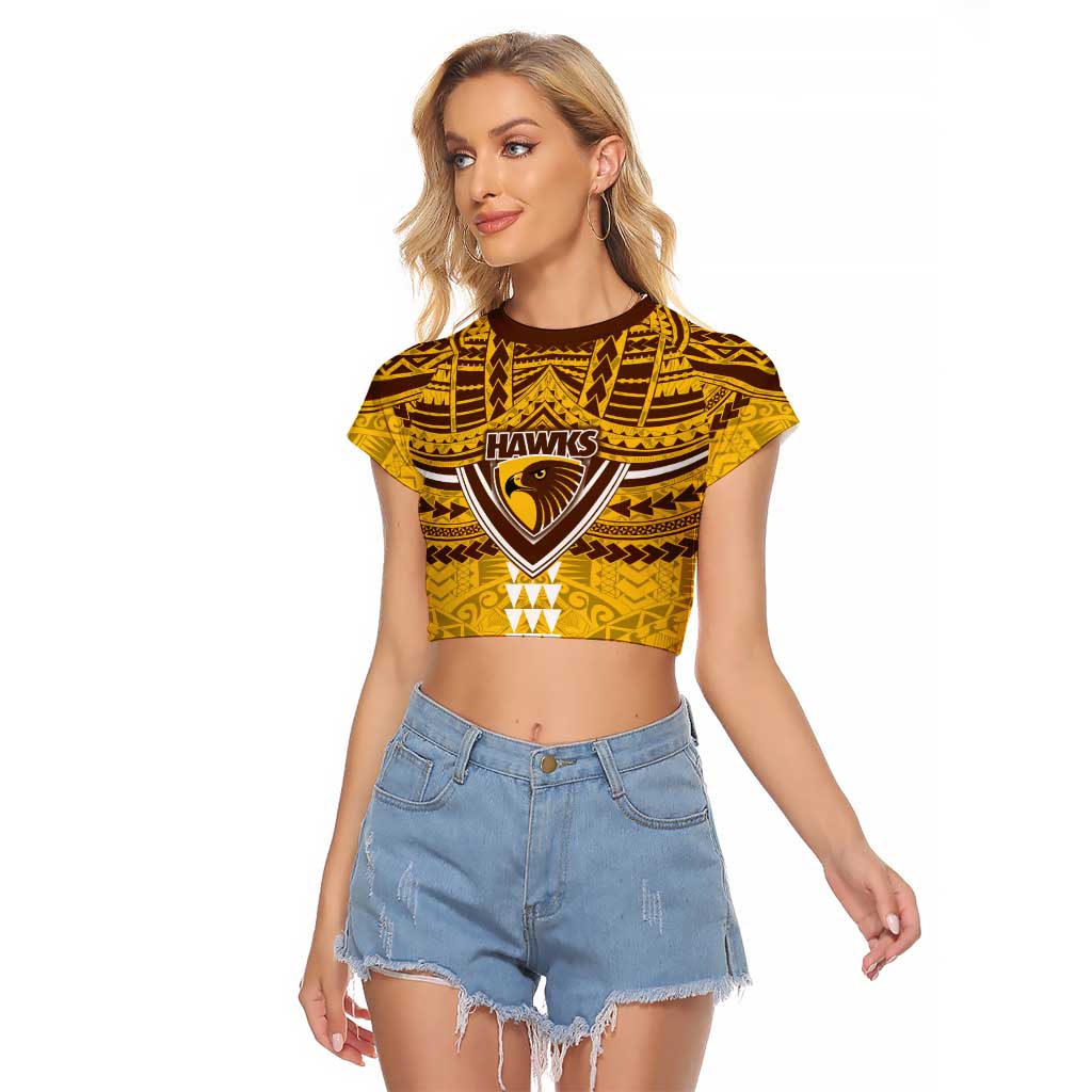 Personalized Hawthorn Hawks Raglan Cropped T Shirt Polynesian Tribal Pattern Heritage Football