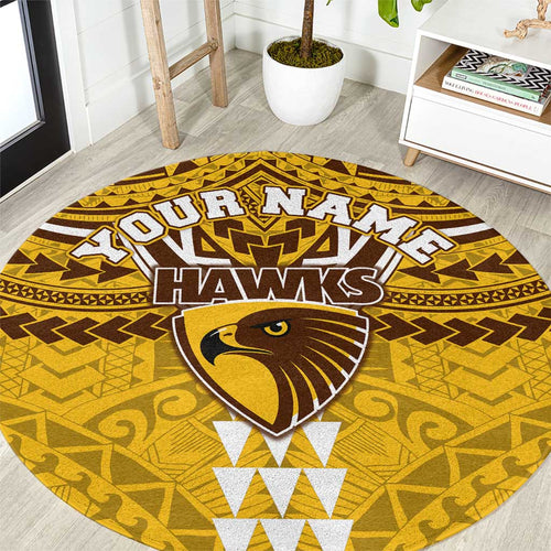 Personalized Hawthorn Hawks Round Carpet Polynesian Tribal Pattern Heritage Football