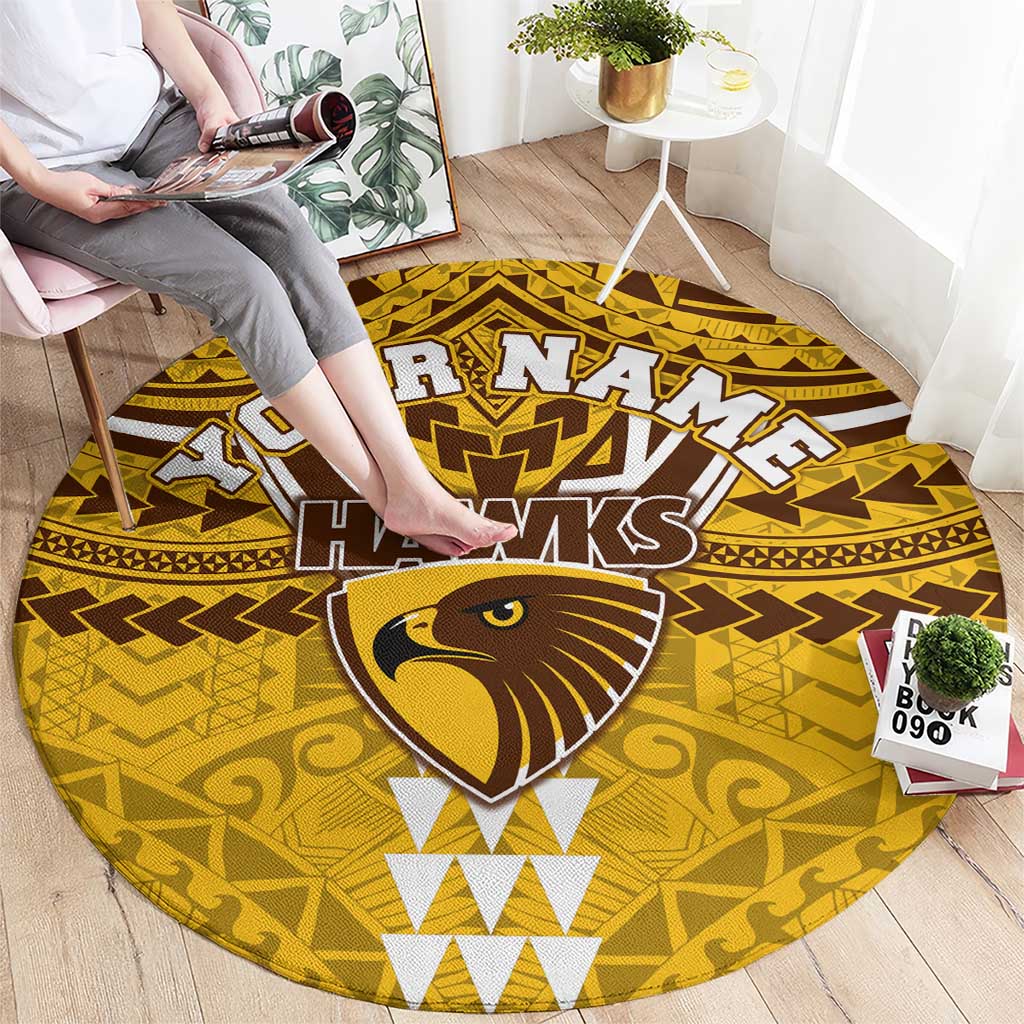Personalized Hawthorn Hawks Round Carpet Polynesian Tribal Pattern Heritage Football
