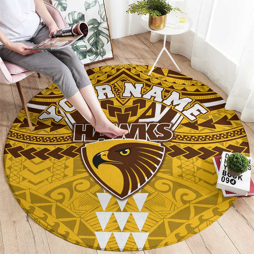 Personalized Hawthorn Hawks Round Carpet Polynesian Tribal Pattern Heritage Football