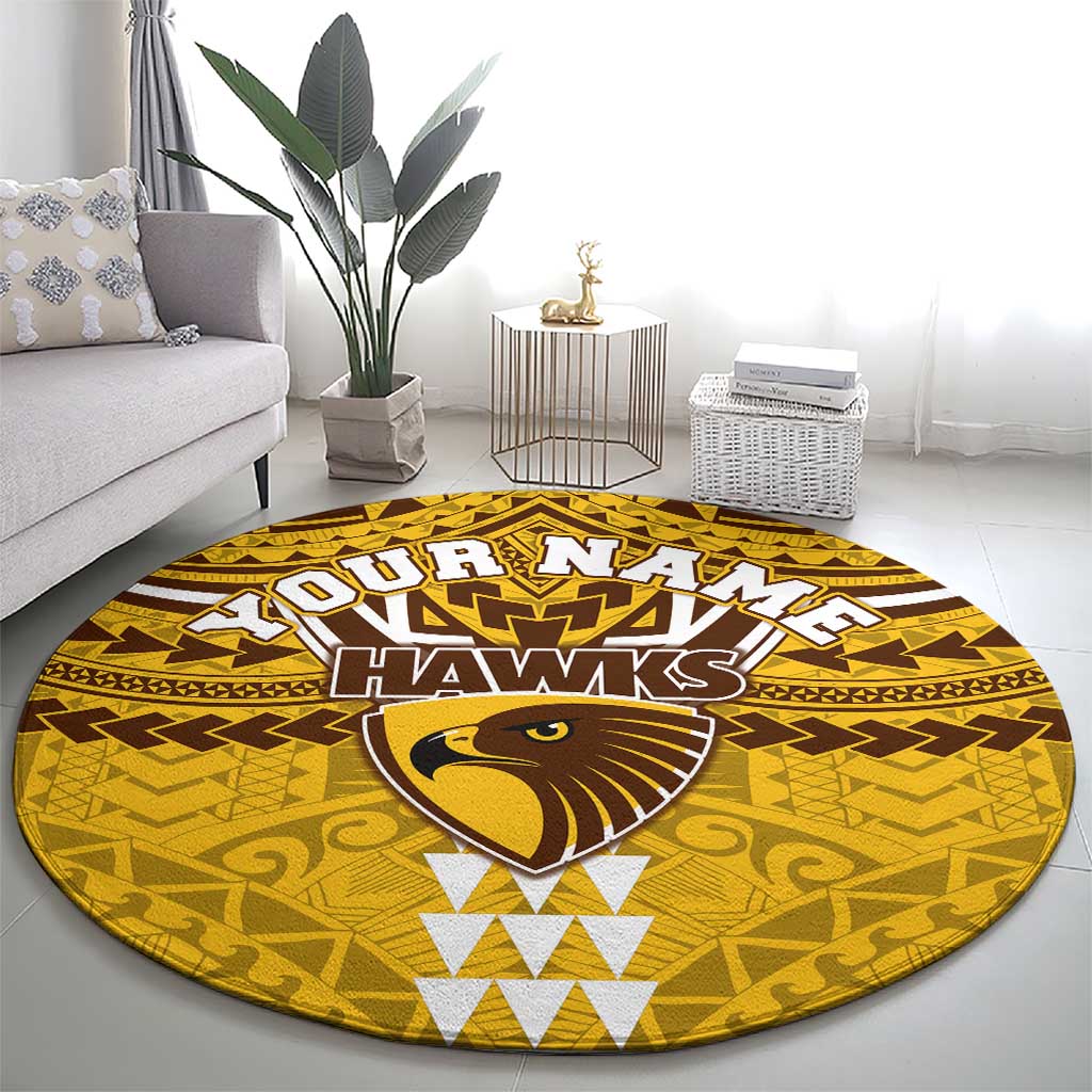 Personalized Hawthorn Hawks Round Carpet Polynesian Tribal Pattern Heritage Football