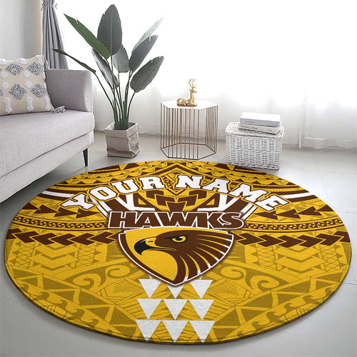Personalized Hawthorn Hawks Round Carpet Polynesian Tribal Pattern Heritage Football