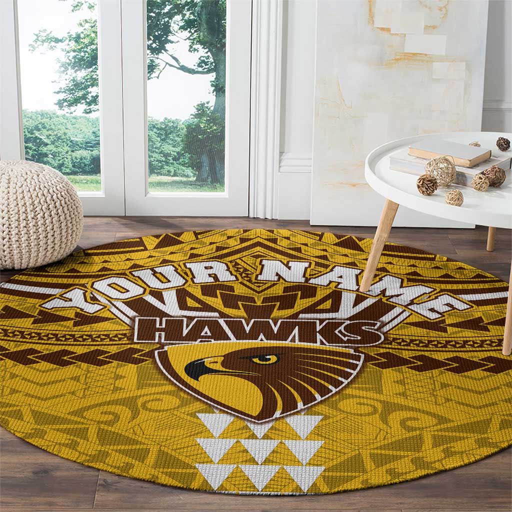 Personalized Hawthorn Hawks Round Carpet Polynesian Tribal Pattern Heritage Football