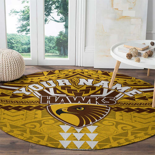 Personalized Hawthorn Hawks Round Carpet Polynesian Tribal Pattern Heritage Football