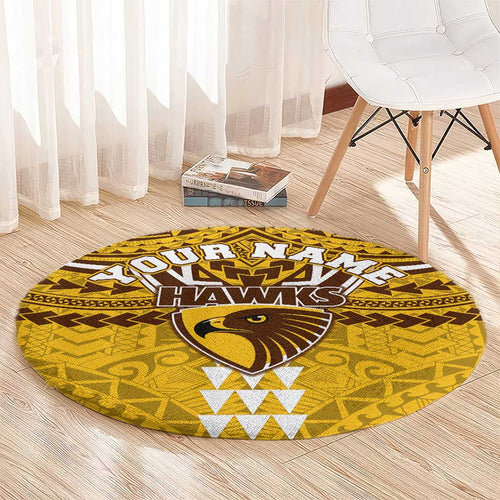Personalized Hawthorn Hawks Round Carpet Polynesian Tribal Pattern Heritage Football