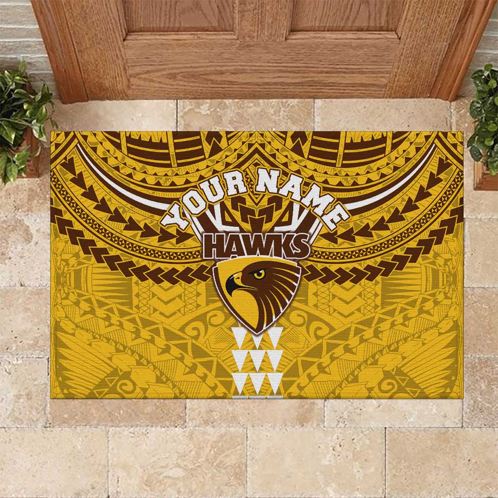Personalized Hawthorn Hawks Rubber Doormat Polynesian Tribal Pattern Heritage Football