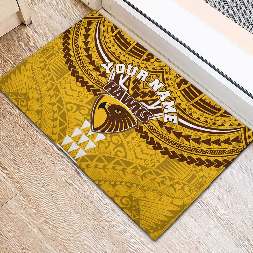 Personalized Hawthorn Hawks Rubber Doormat Polynesian Tribal Pattern Heritage Football