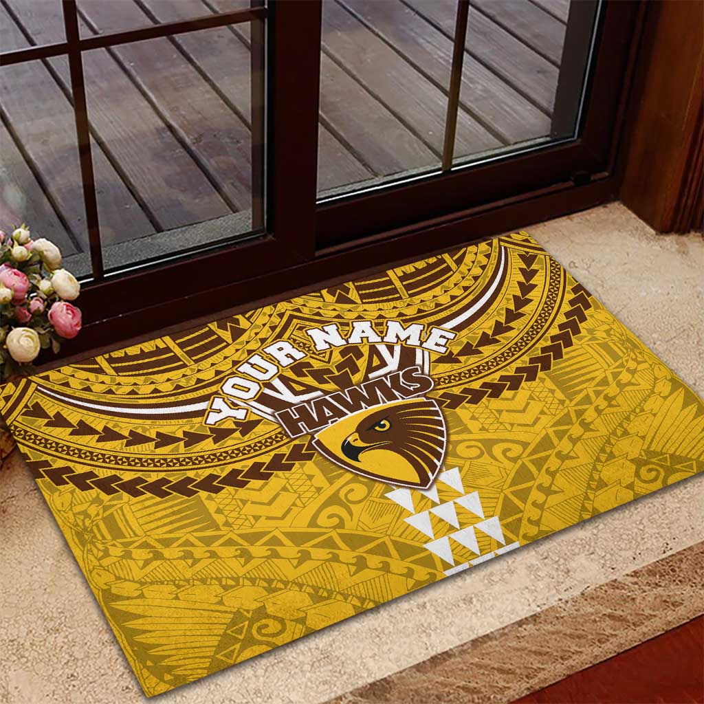 Personalized Hawthorn Hawks Rubber Doormat Polynesian Tribal Pattern Heritage Football