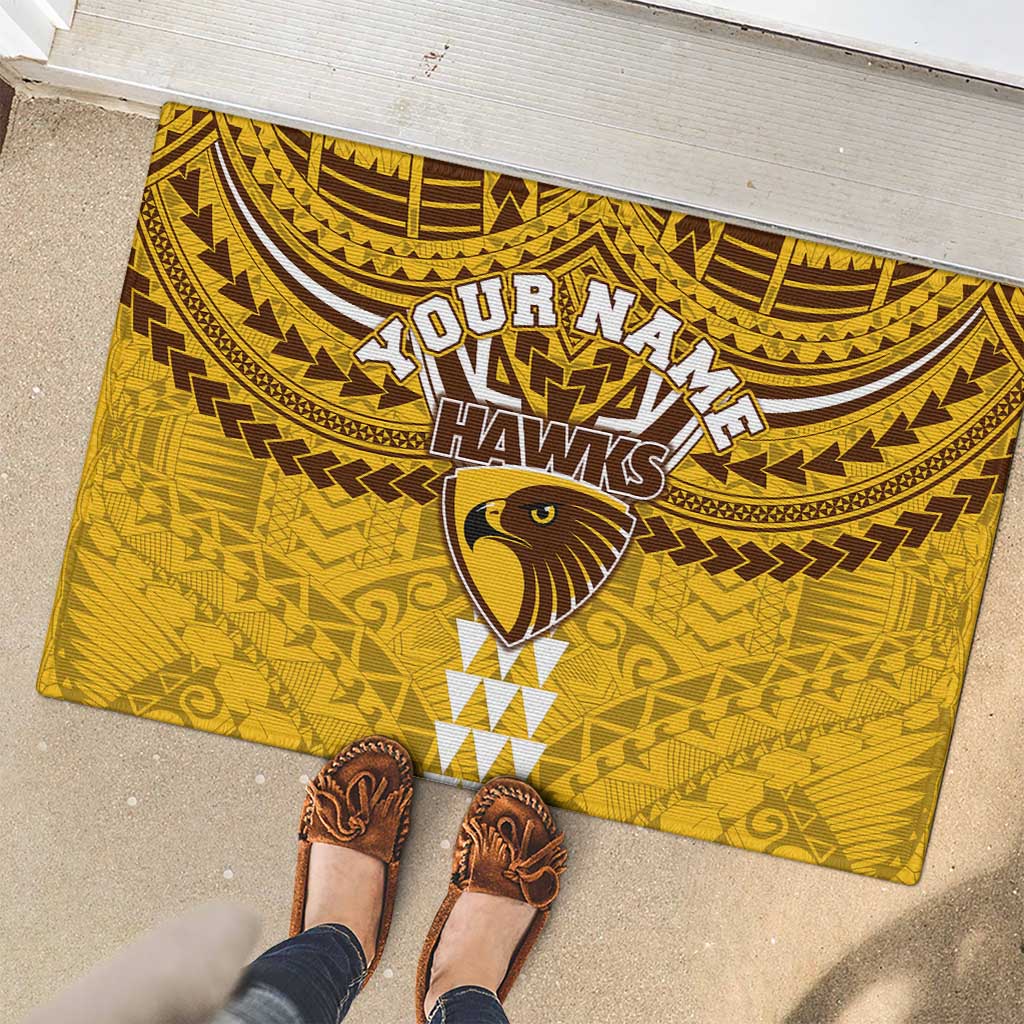 Personalized Hawthorn Hawks Rubber Doormat Polynesian Tribal Pattern Heritage Football