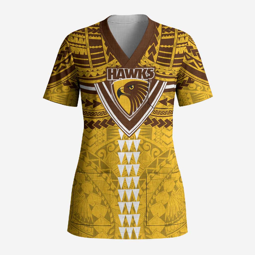 Personalized Hawthorn Hawks Scrub Top Polynesian Tribal Pattern Heritage Football