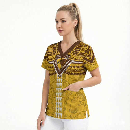 Personalized Hawthorn Hawks Scrub Top Polynesian Tribal Pattern Heritage Football
