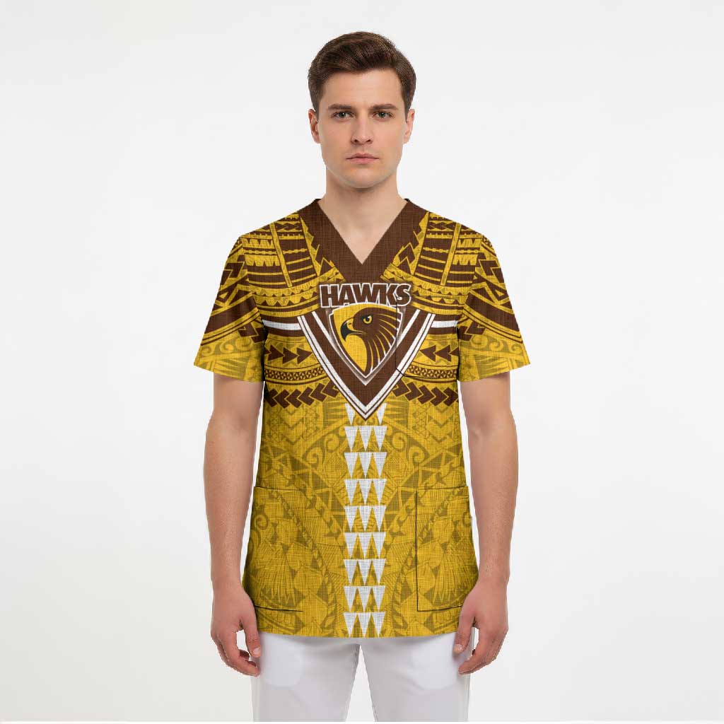 Personalized Hawthorn Hawks Scrub Top Polynesian Tribal Pattern Heritage Football