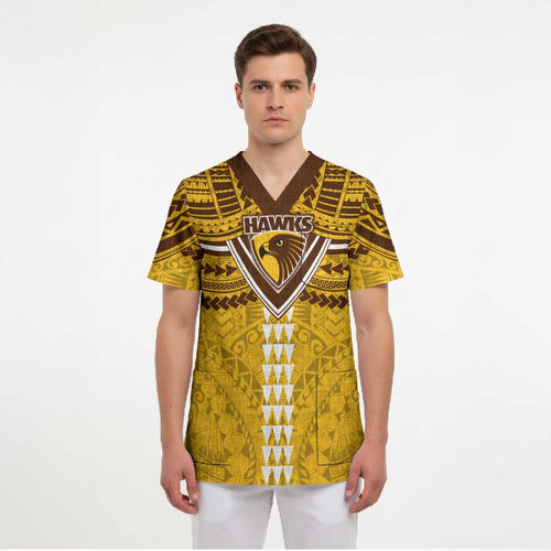 Personalized Hawthorn Hawks Scrub Top Polynesian Tribal Pattern Heritage Football