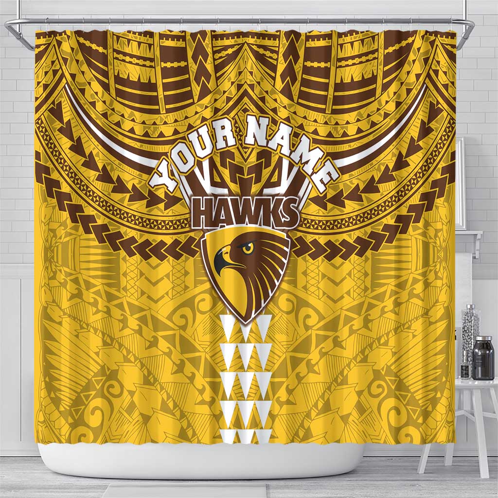 Personalized Hawthorn Hawks Shower Curtain Polynesian Tribal Pattern Heritage Football