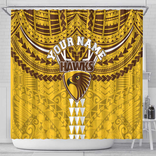 Personalized Hawthorn Hawks Shower Curtain Polynesian Tribal Pattern Heritage Football