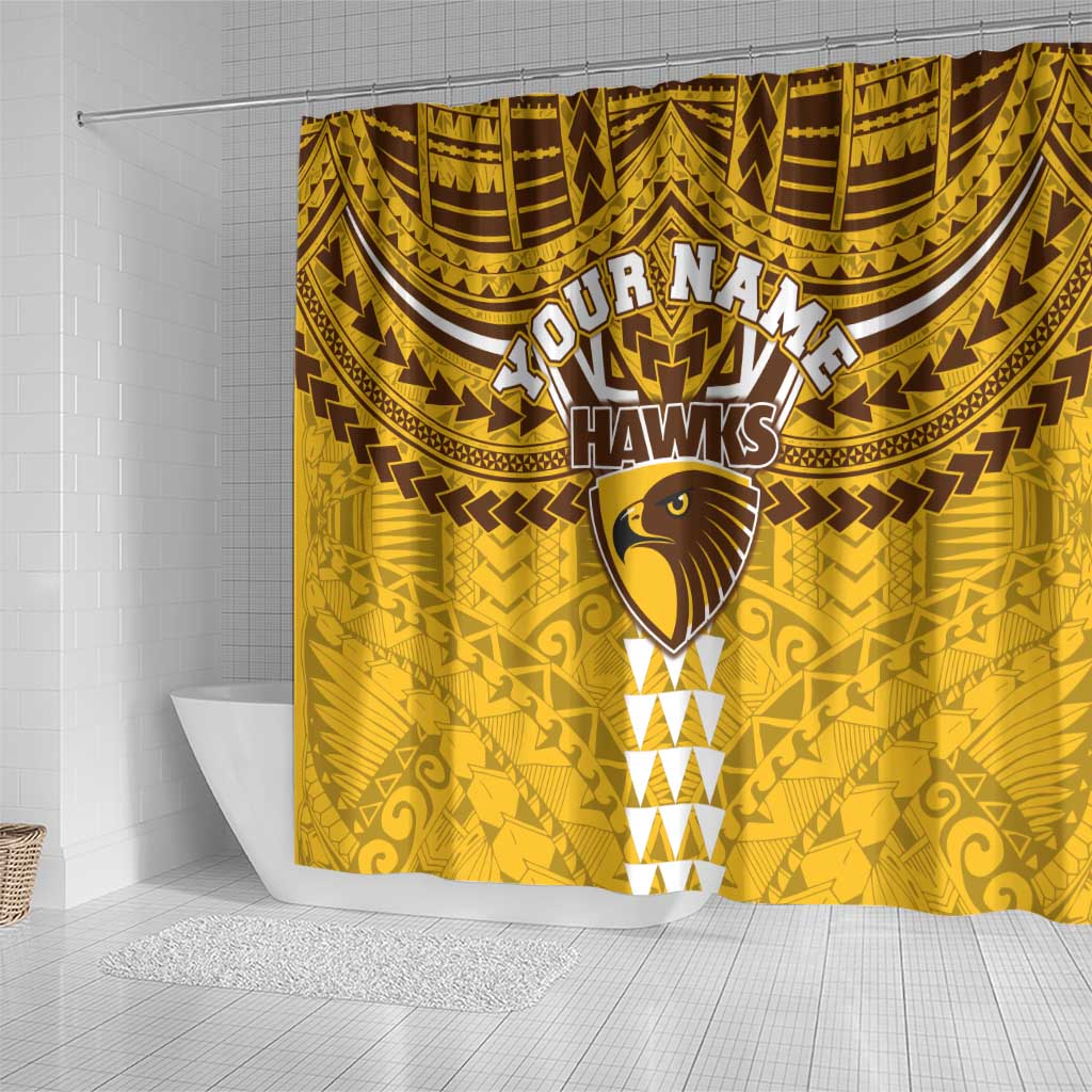 Personalized Hawthorn Hawks Shower Curtain Polynesian Tribal Pattern Heritage Football