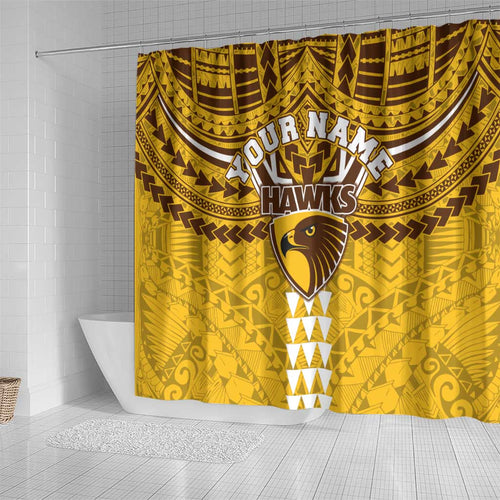 Personalized Hawthorn Hawks Shower Curtain Polynesian Tribal Pattern Heritage Football